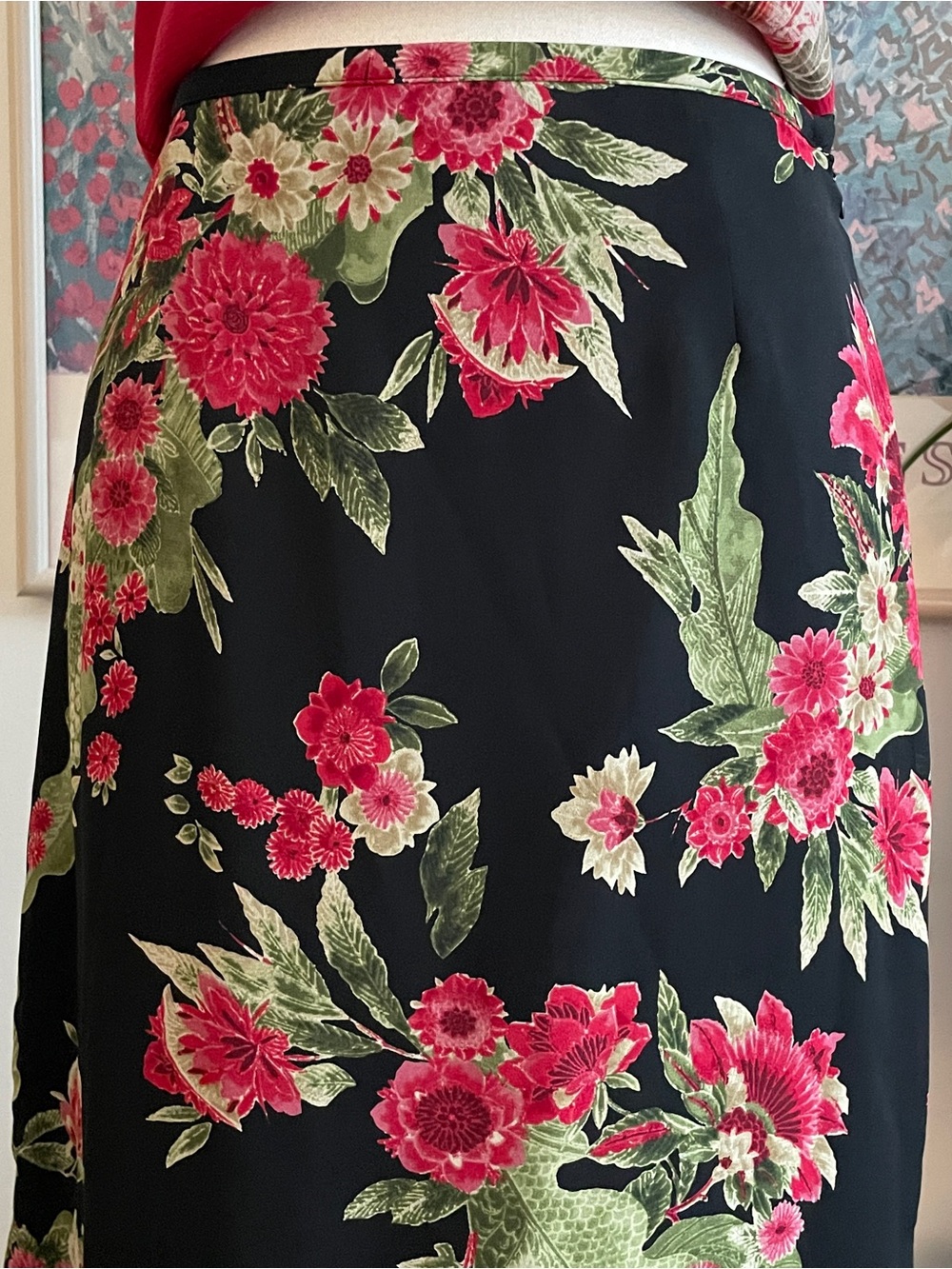Emma James Midi Skirt Womens 4 Black Floral Print A-Line Cottagecore Boho Y2K - Picture 4 of 11